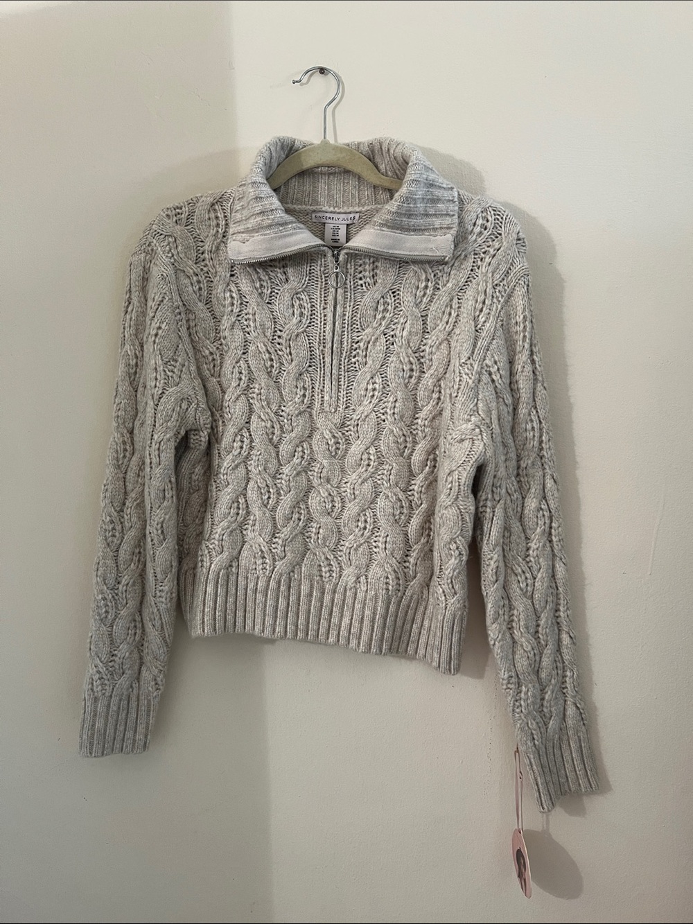 Sincerely Jules Cable Knit Half-Zip Sweater - Light Gray-cream, beige